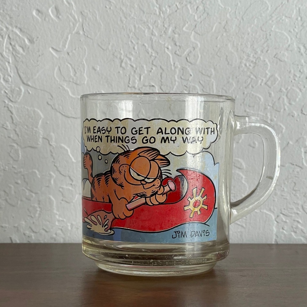 Vintage 1978 Garfield Anchor Hocking Glass Mug Cartoon Graphic Jim Davis‎ 70s